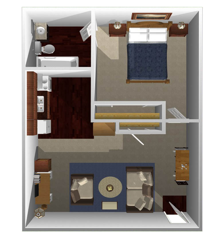 This image is the visual 3D representation of Plan A in The Gondolier Apartments.